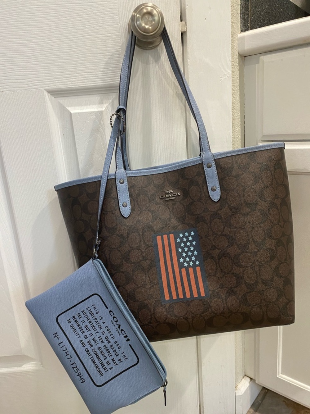 Authentic coach tote—-American flag, reversible